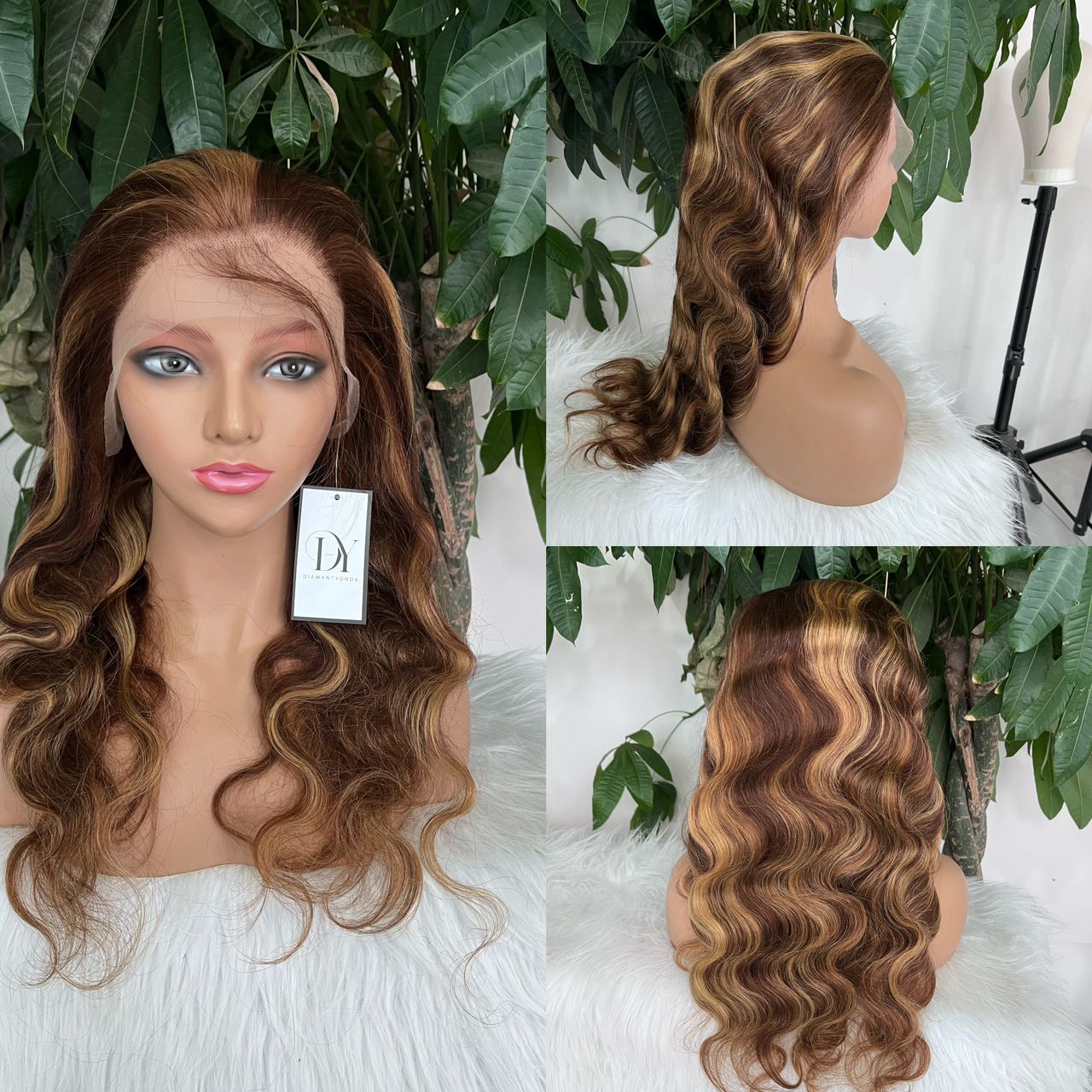 Body wave highlight glueless frontal wig 22"