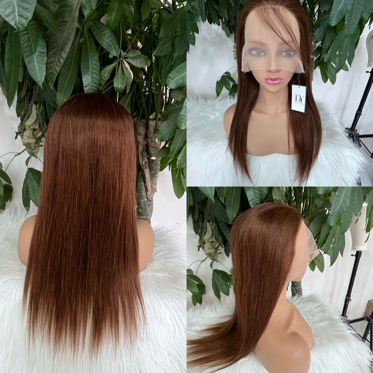 Straight brown glueless frontal wig 18"