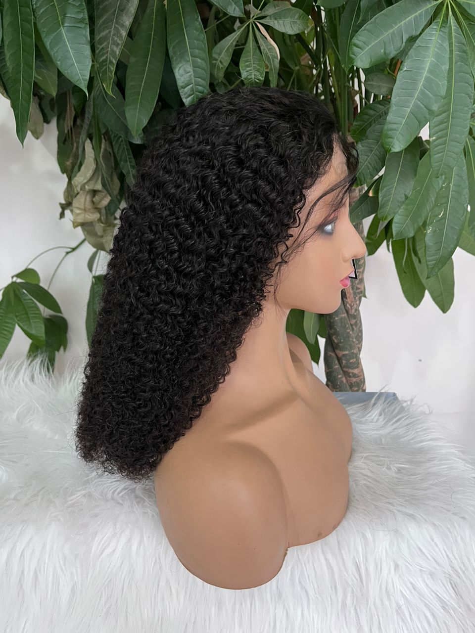 Afro curly natural glueless closure wig 18"