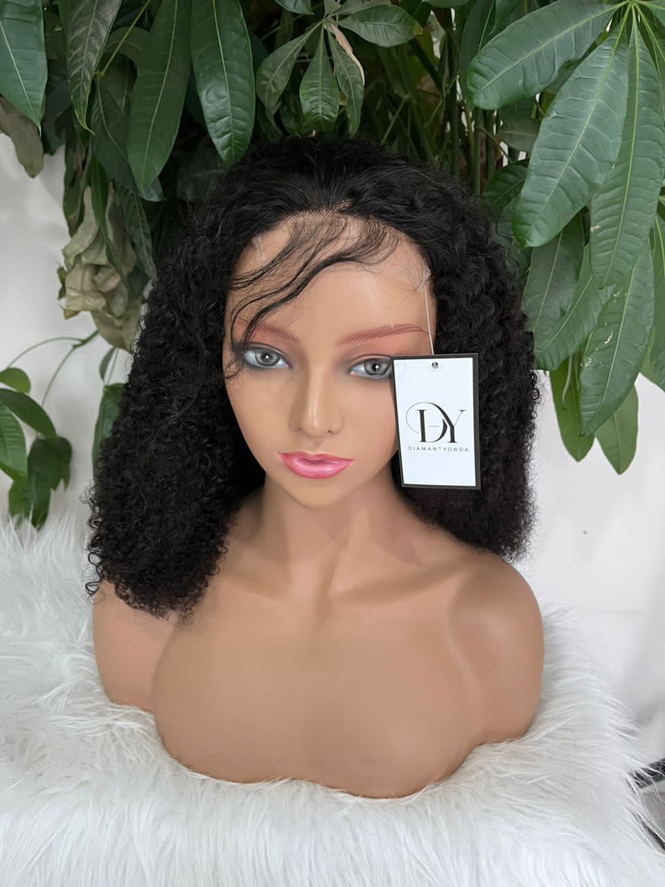 Afro curly natural glueless closure wig 18"